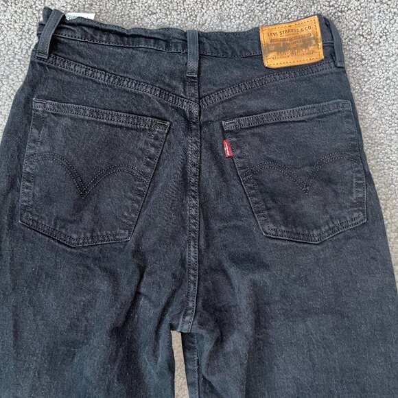 LEVI'S BIG E RIBCAGE STRAIGHT MIDNIGHT BLACK WASH BUTTON FLY JEANS - W27 - Picture 7 of 13